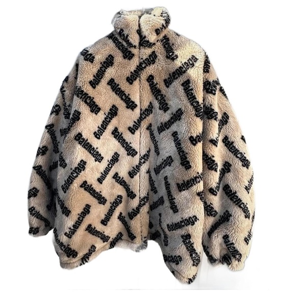 Balenciaga Other - Balenciaga Faux Fur Logo Jacket Beige/Black